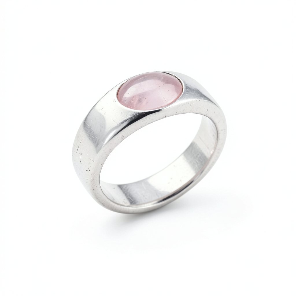 Bague en argent sterling 925 avec incrustation de quartz rose