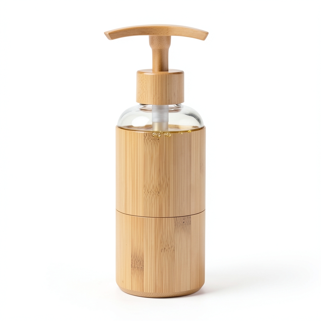 Distributeur de savon liquide en bambou réutilisable