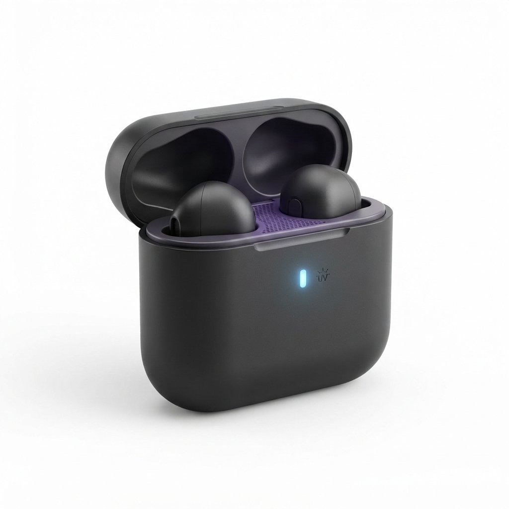 Coffret d'oreillettes Bluetooth avec désinfecteur UV et indicateur LED