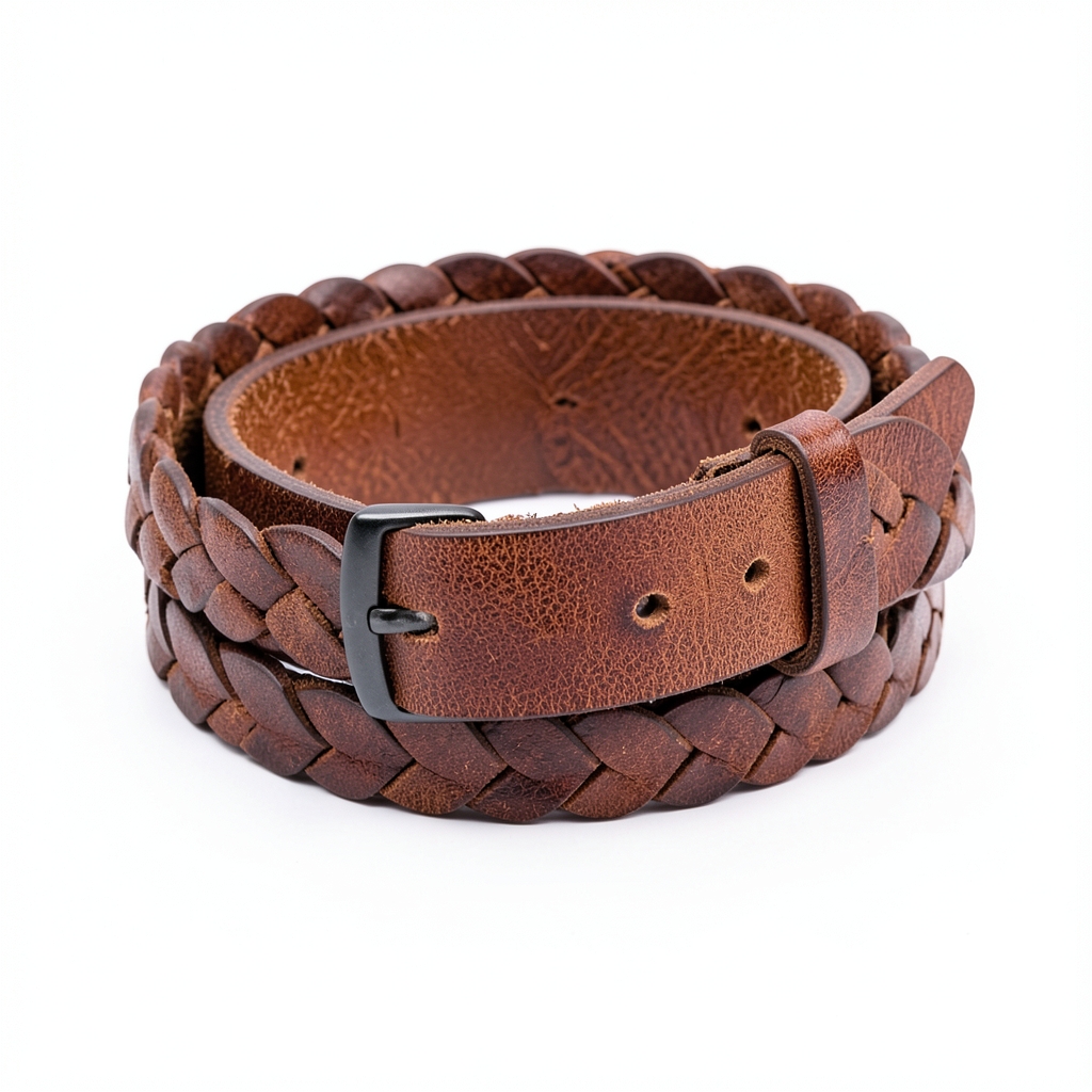 Ceinture en cuir tressé avec boucle magnétique dissimulée