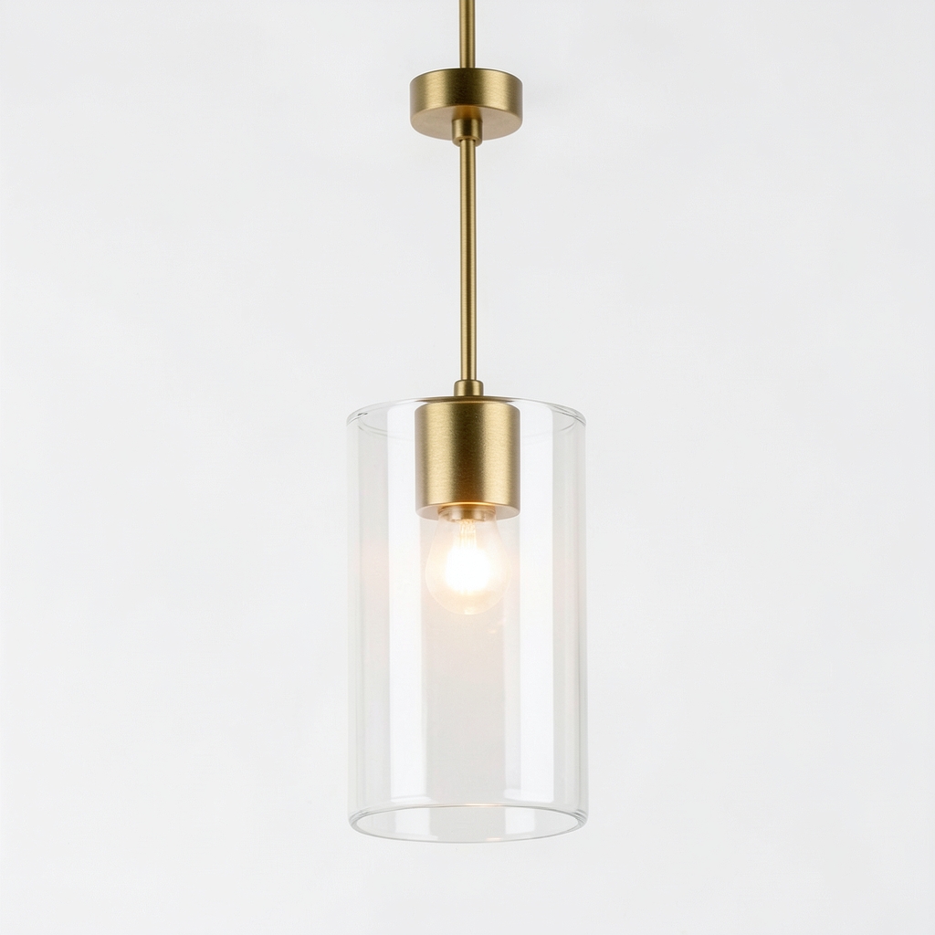 Lampe Pendante en Verre Transparent à Base Bronzée