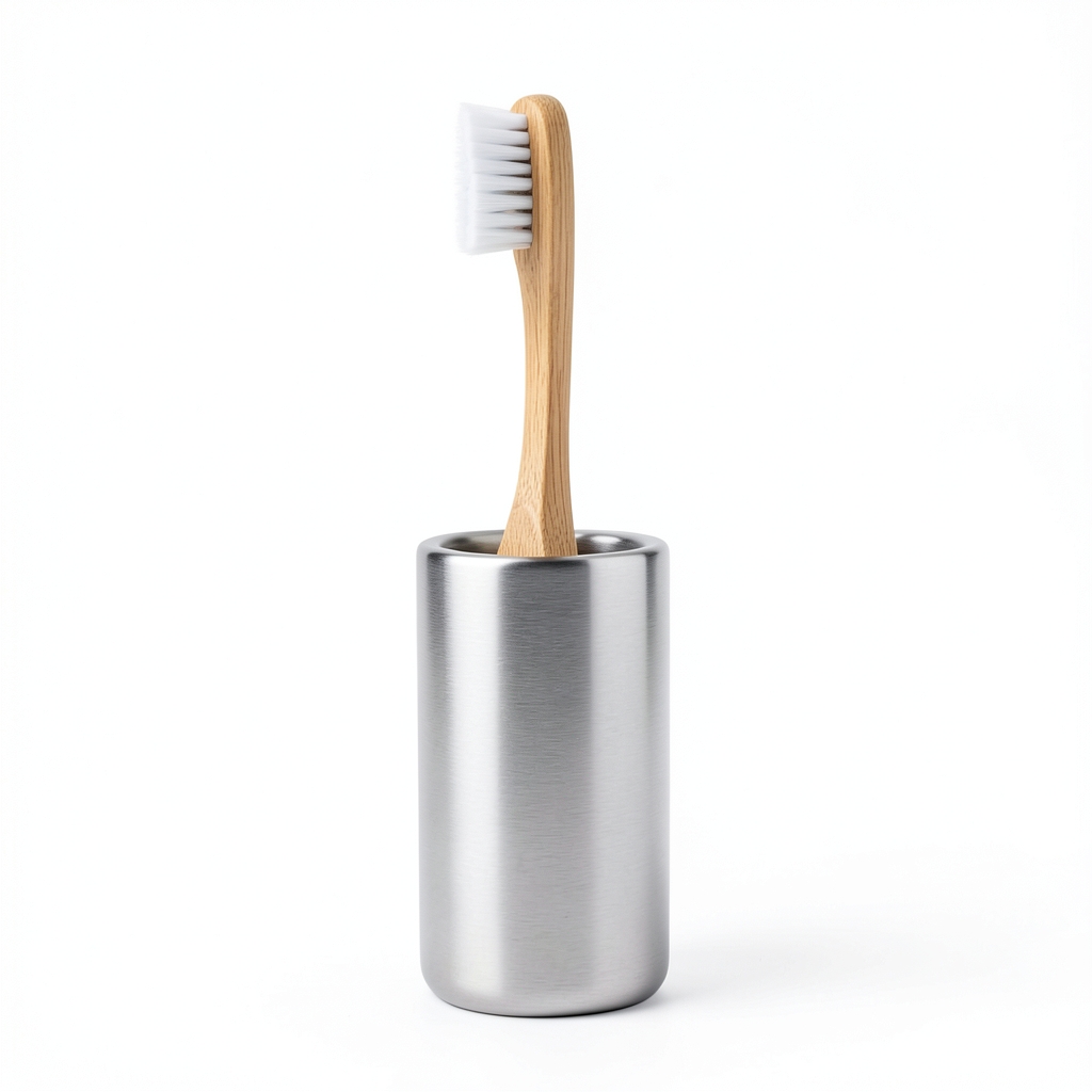 Brosse à dents en bambou avec porte-brosses en acier inoxydable