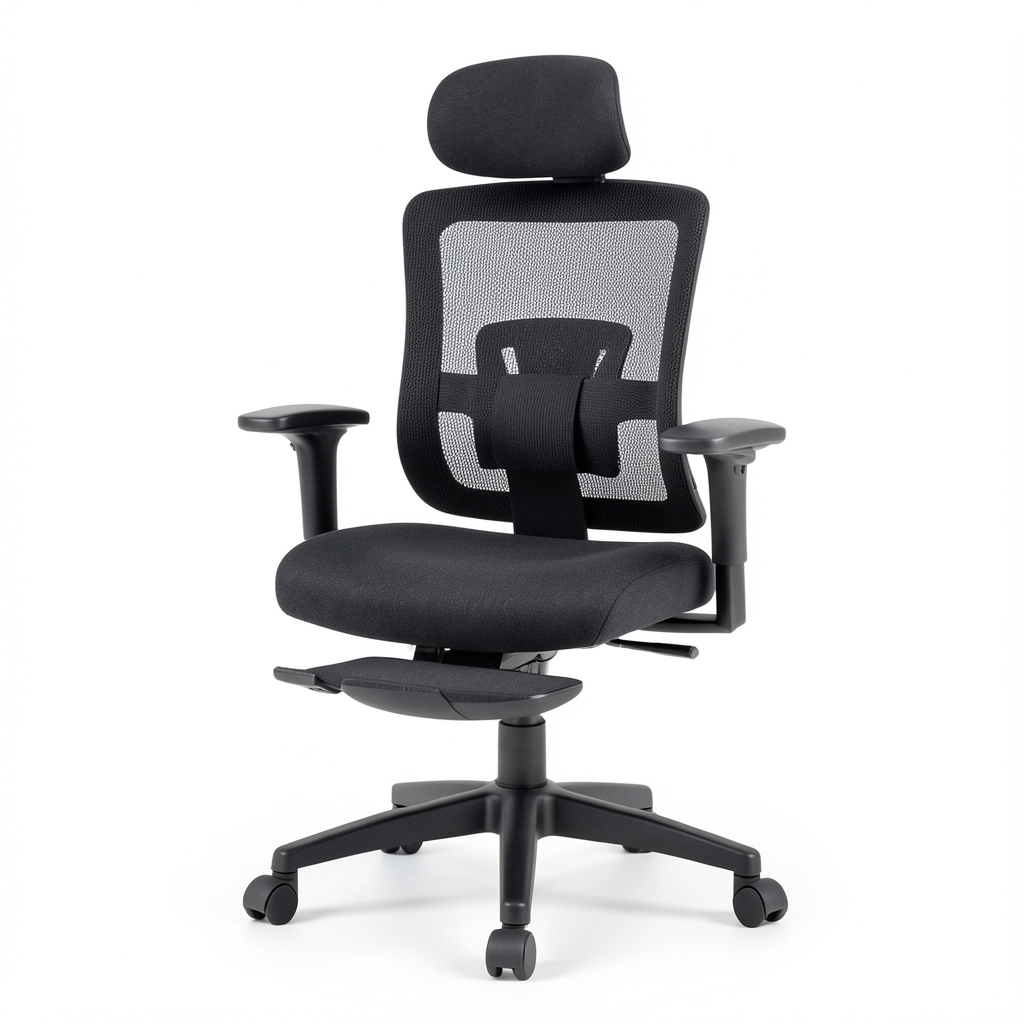 Chaise de bureau ergonomique à réglage lombaire et repose-pieds intégré