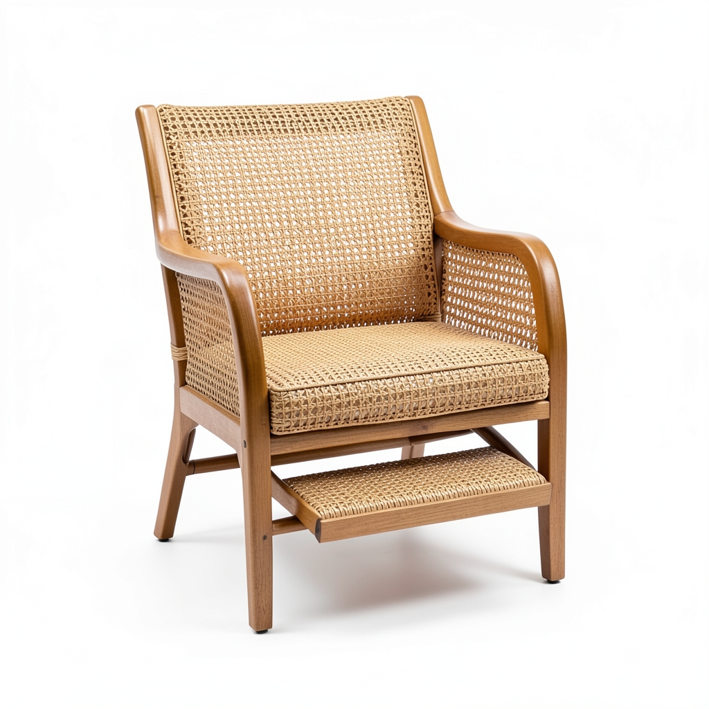 Chaise d'appoint en rotin avec repose-pieds intégrés