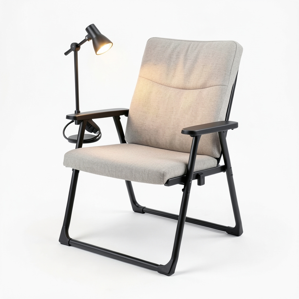 Chaise de Lecture Compacte à Pliage avec Port USB‑C et Lampe Intégrée