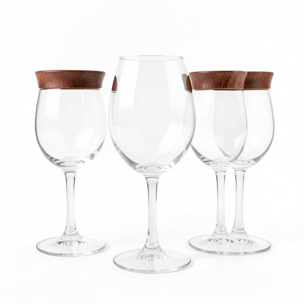 Ensemble de verres à vin en cristal avec couvercles en bois de cerisier