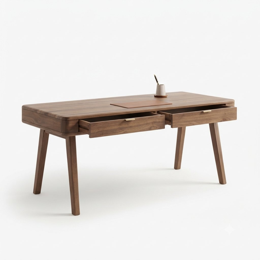 Bureau Ergonomique en Bois Massif avec Tiroirs Intégrés