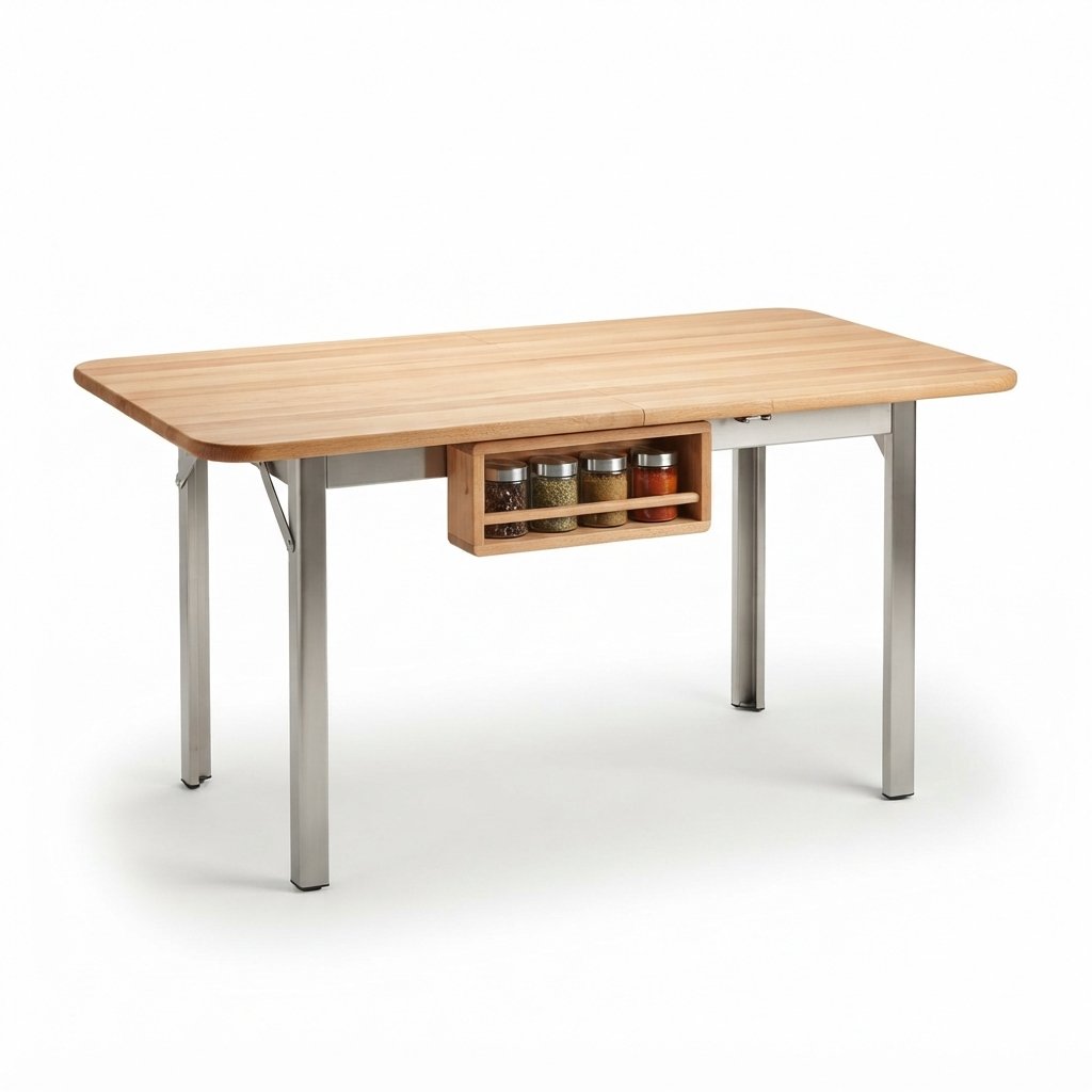 Table à Manger Pliante avec Étagère à Épices Intégrée