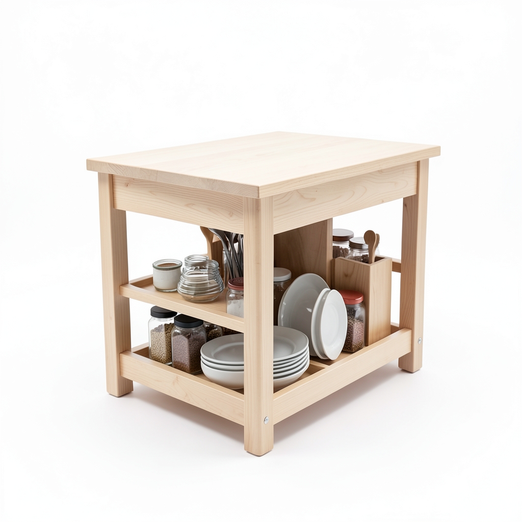 Îlot de cuisine pliable avec rangement intégré