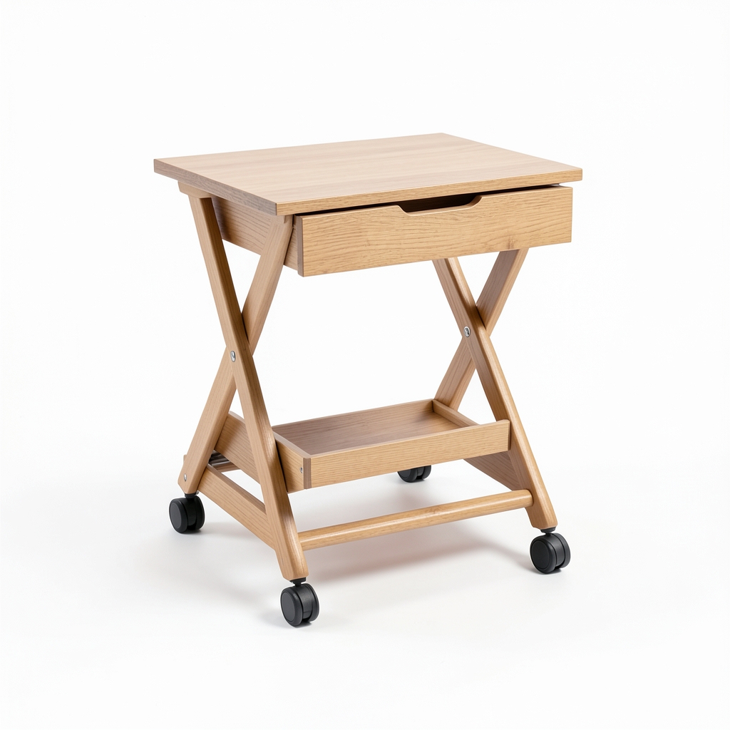 Table d'appoint pliante à roulettes avec tiroir