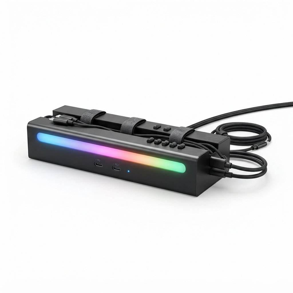 Système de gestion de câbles de bureau gaming avec éclairage RGB et hub USB-C intégré