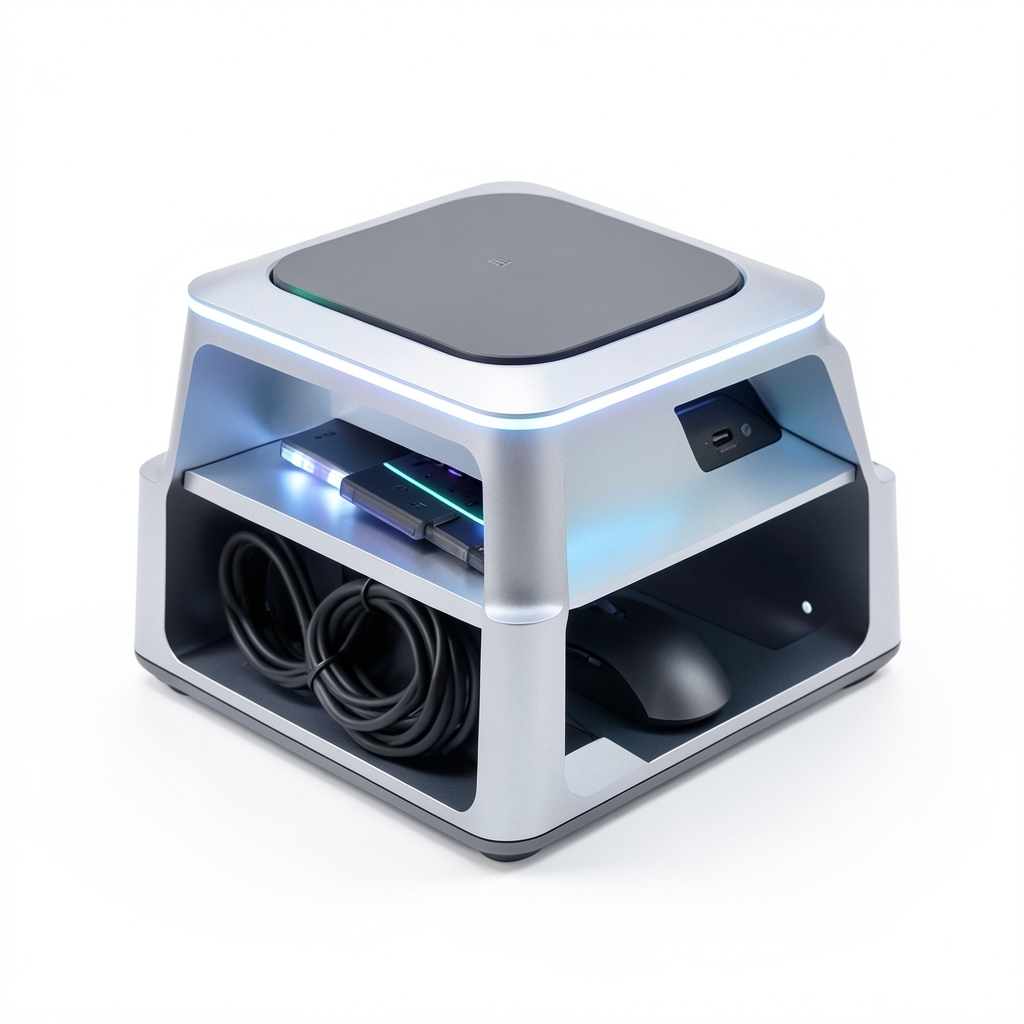 Organisateur de Bureau Gaming avec Recharge Sans Fil et Lumière RGB