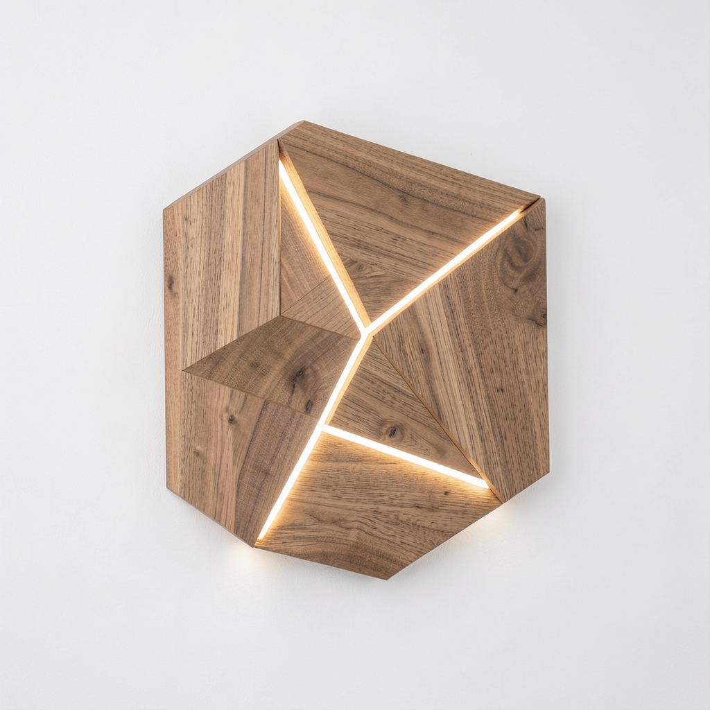 Art mural géométrique en bois avec éclairage LED