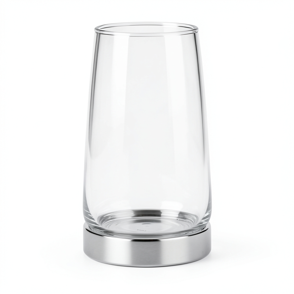 Vase en verre transparent avec socle en métal