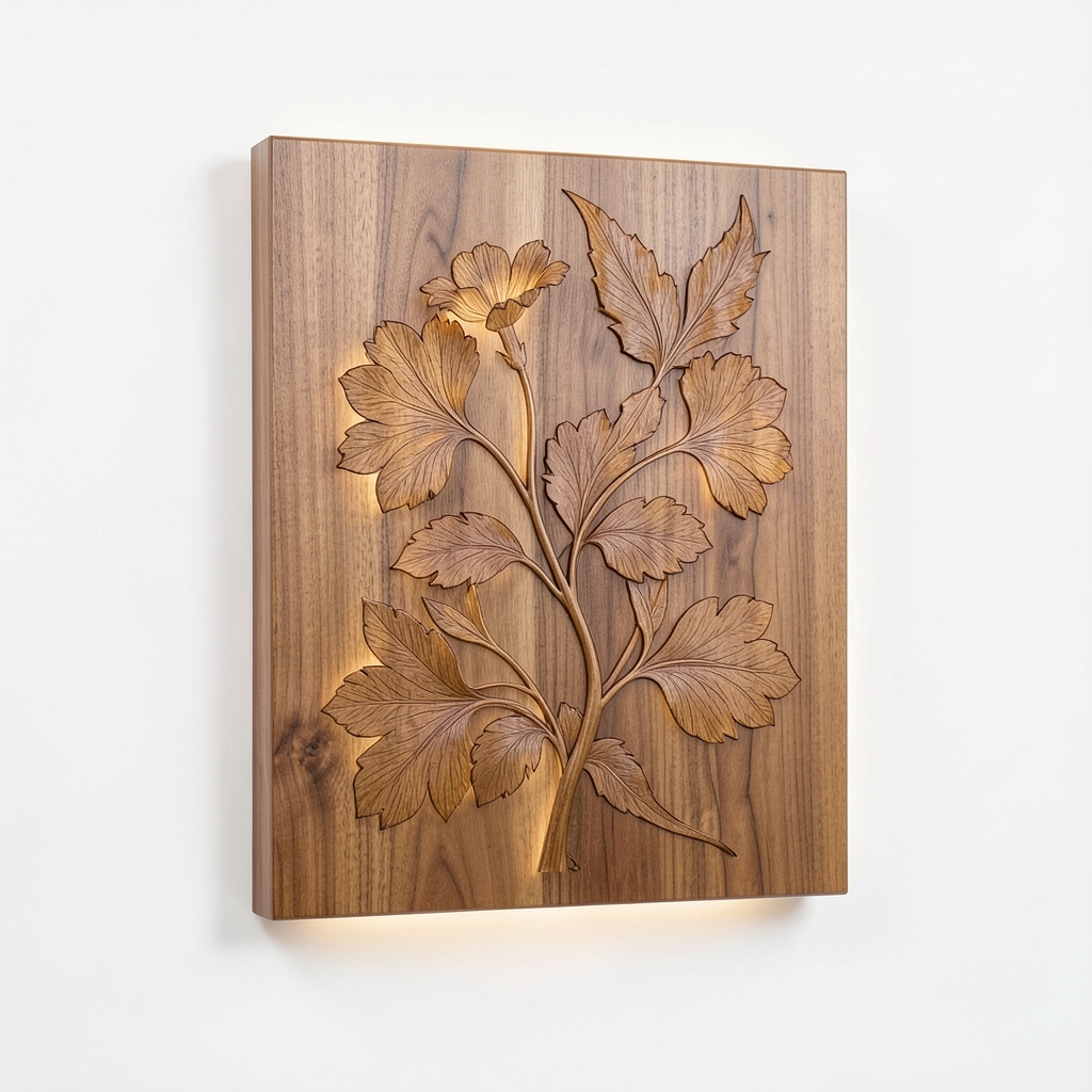 Tableau mural en bois gravé à la main avec éclairage LED intégré