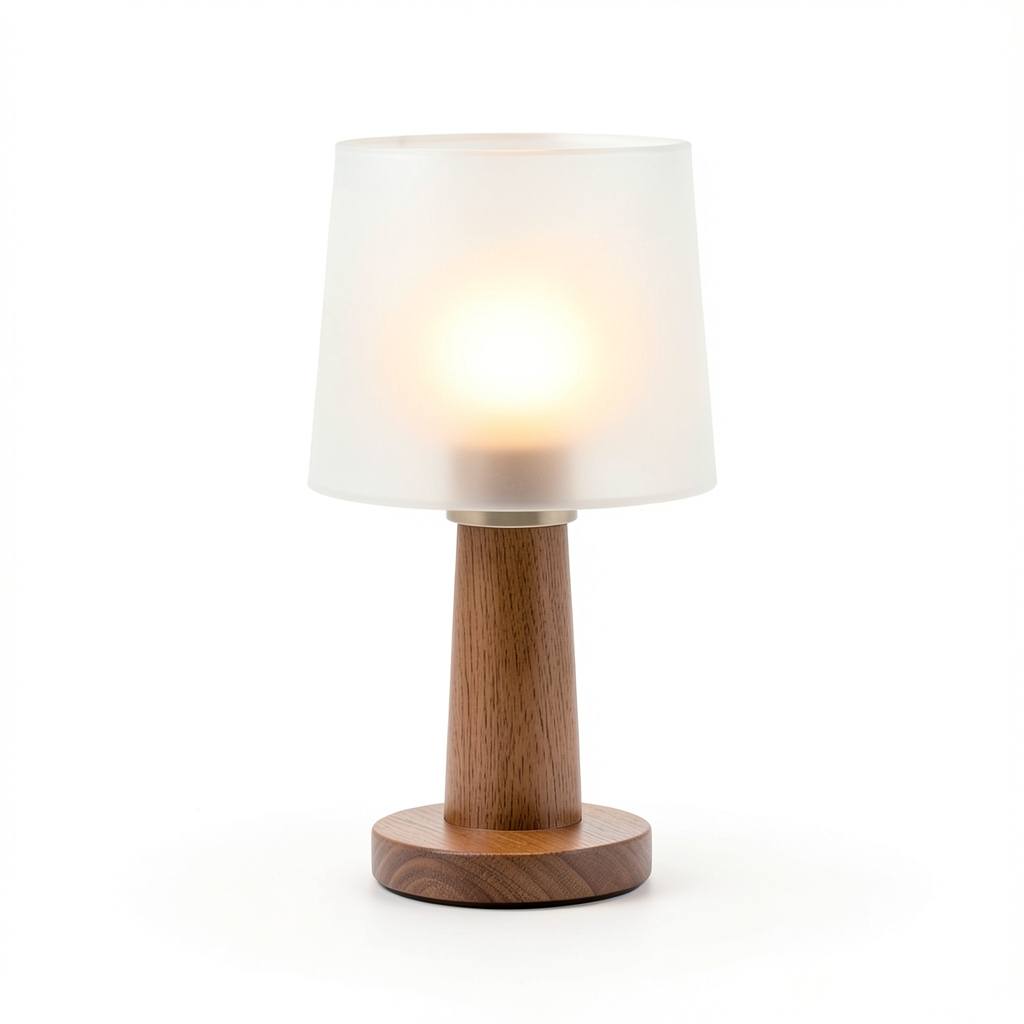 Lampe de chevet en bois massif et verre fumé
