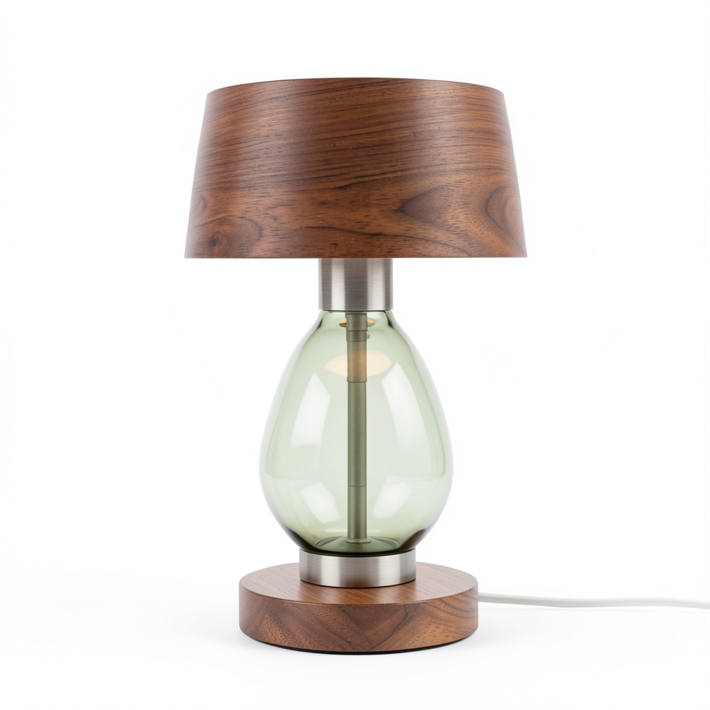 Lampe de Bureau en Érable et Métal Brossé