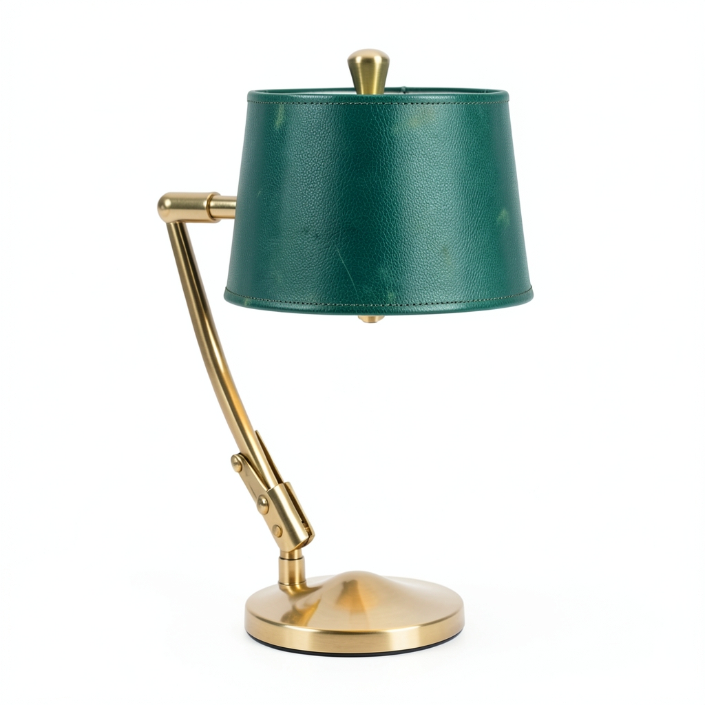 Lampe de Bureau en Cuir Émeraude avec Accents Or
