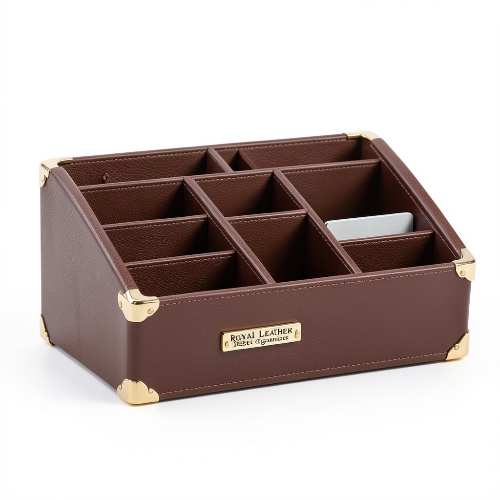 Organisateur de Bureau en Cuir Royal avec Accents Dorés