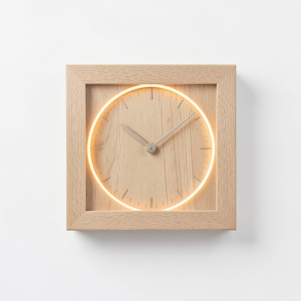 Horloge Murale Minimaliste en Bois avec Lumière LED Intégrée