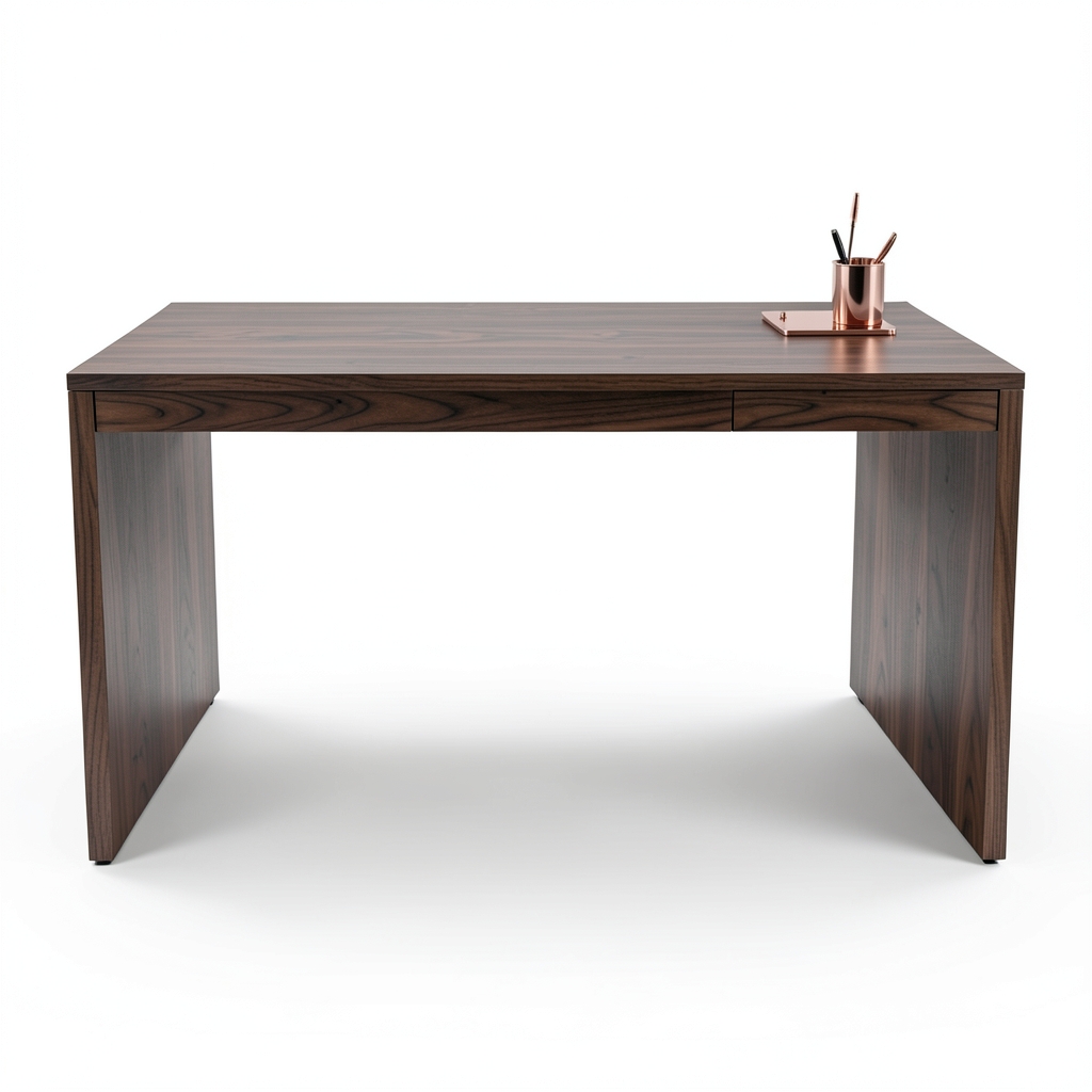 Bureau en Noyer avec Gravure Laser et Support de Stylos en Or Rose