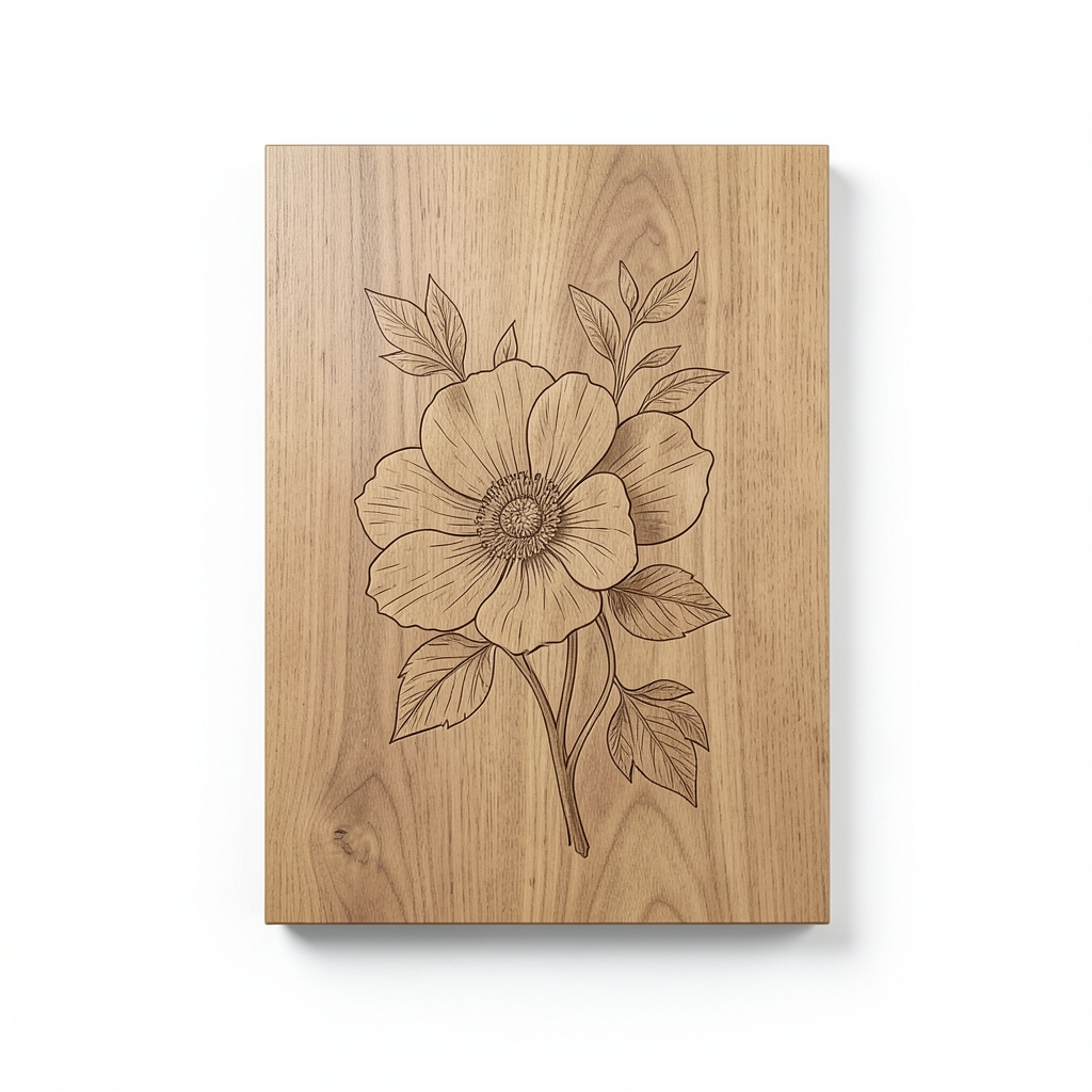 Panneau mural en bois massif avec gravure florale