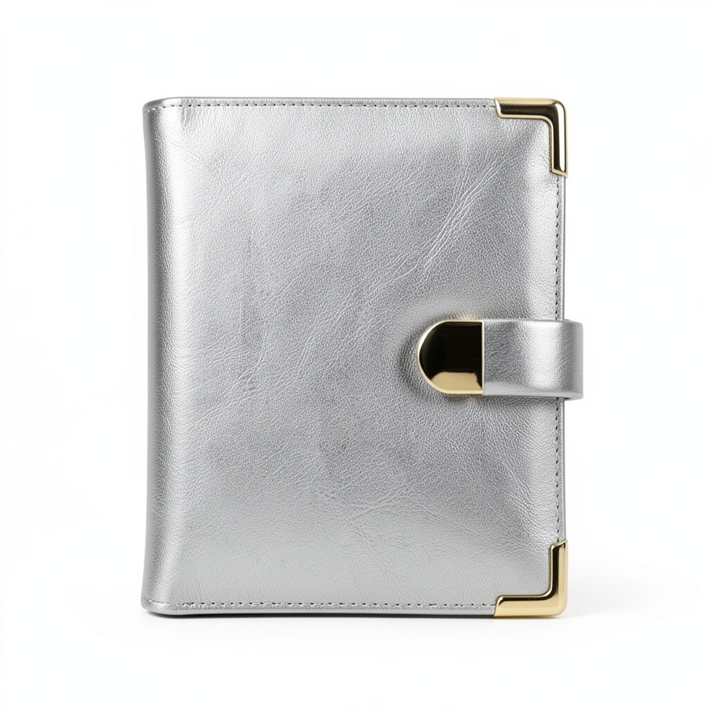 Portfolio de Bureau en Cuir de Veau Argenté avec Protection RFID