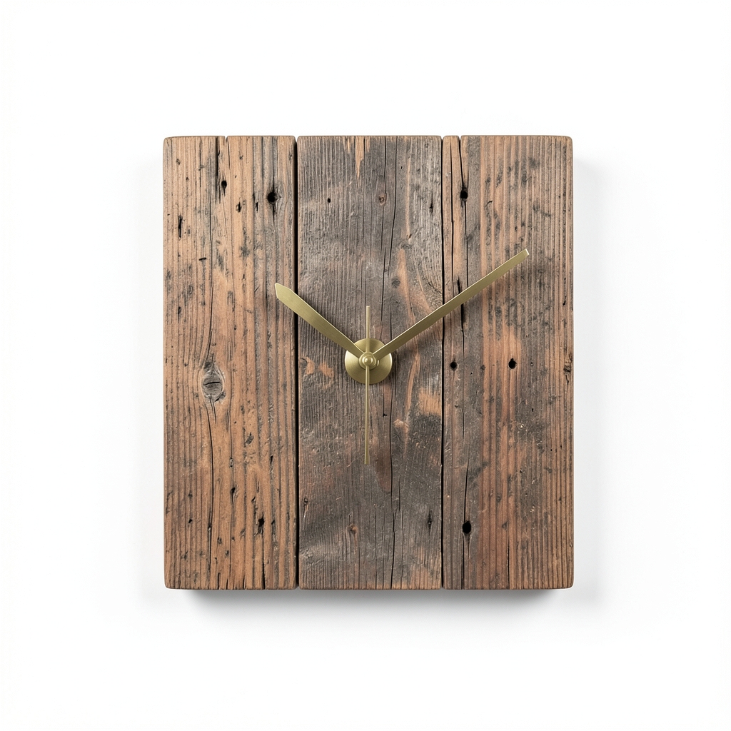 Horloge Murale en Bois Recyclé et Laiton