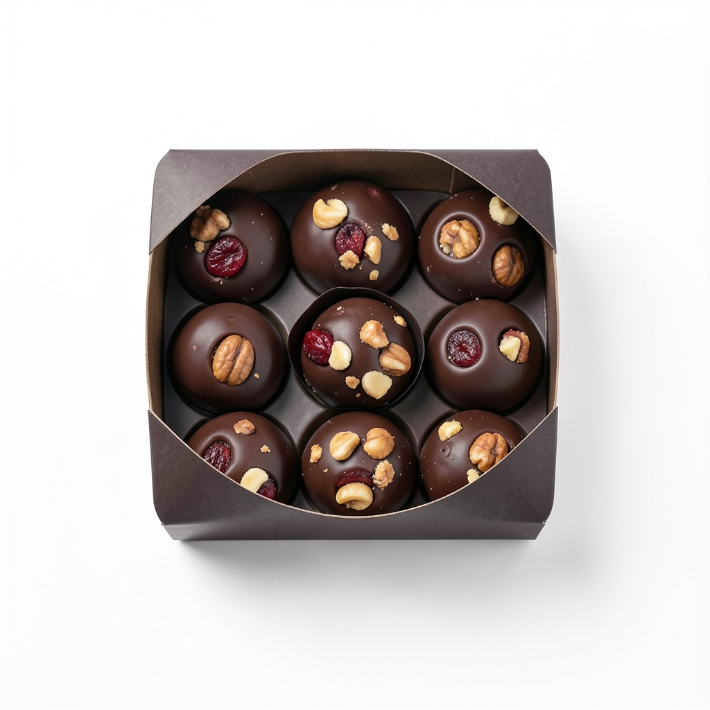 Set de Truffes au Chocolat Noir, Noisettes et Cerise