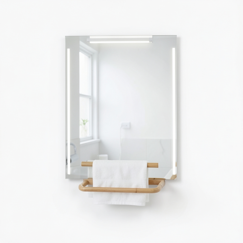 Miroir de salle de bain éclairé avec porte-serviettes intégré