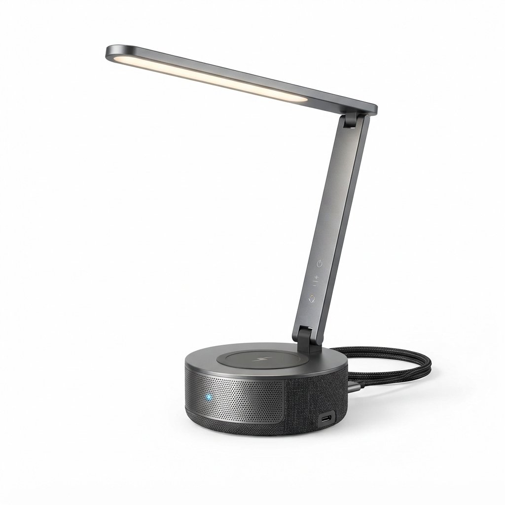 Lampe de bureau LED intelligente avec charge sans fil et haut-parleur Bluetooth