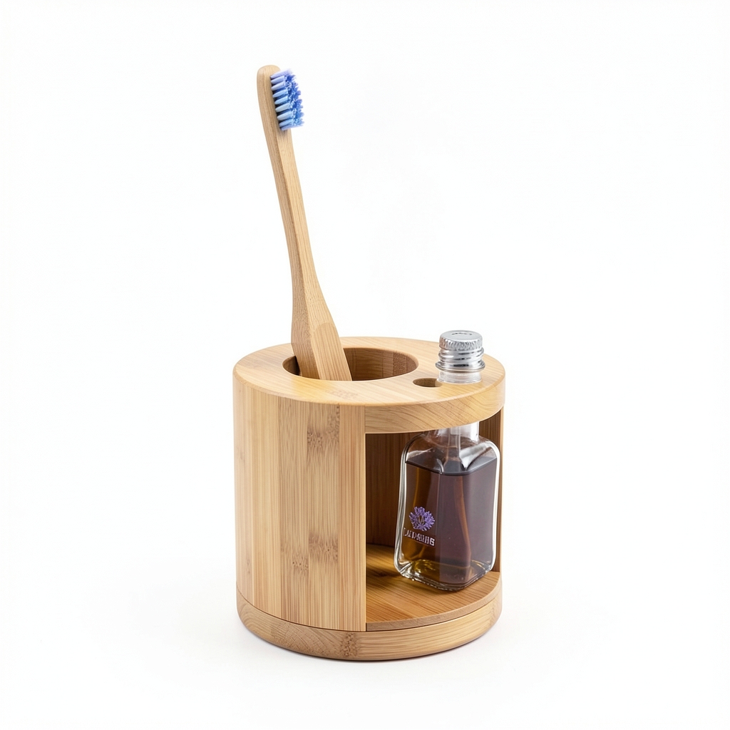 Support à Brosse à Dents en Bambou avec Étagère de Séchage et Pot à Huile de Lavande