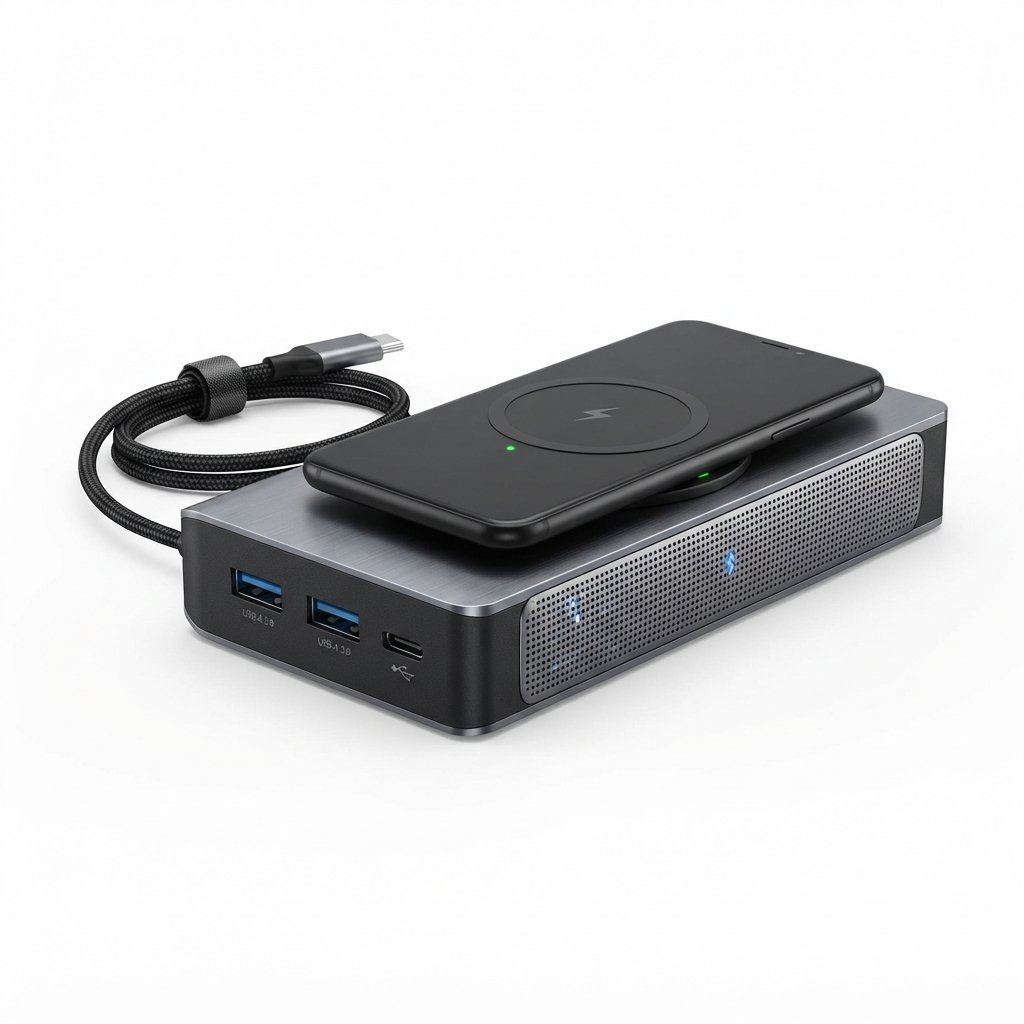 Hub USB-C Triple Port + Chargeur Sans Fil + Haut-Parleur Bluetooth
