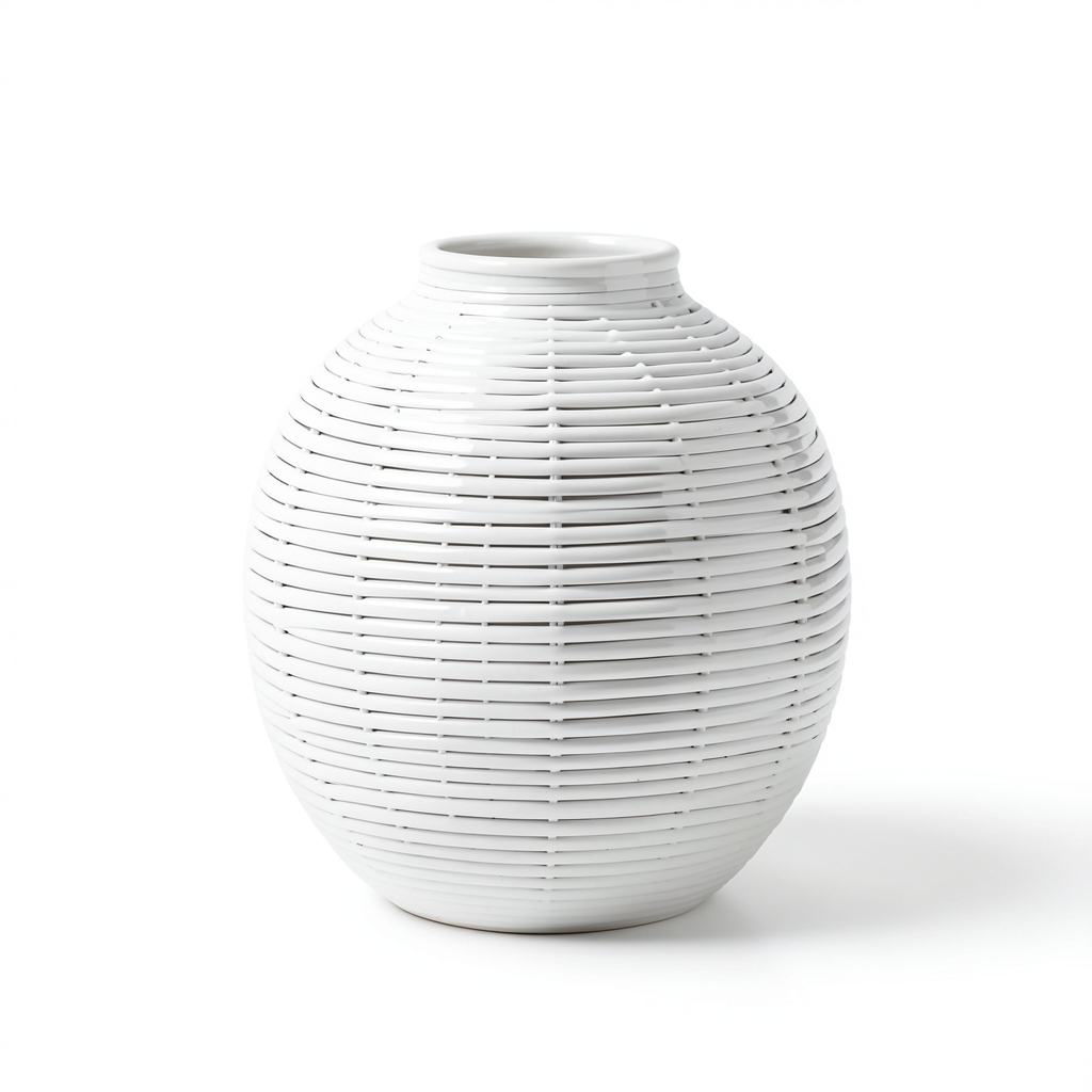 Vase en céramique blanche tissé à la main