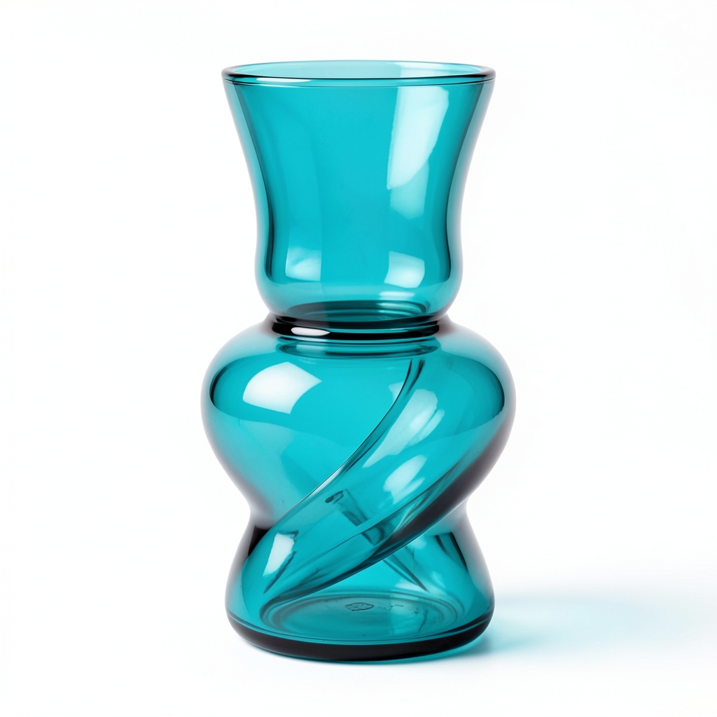 Vase en Verre Soufflé à Double Chambre, Turquoise