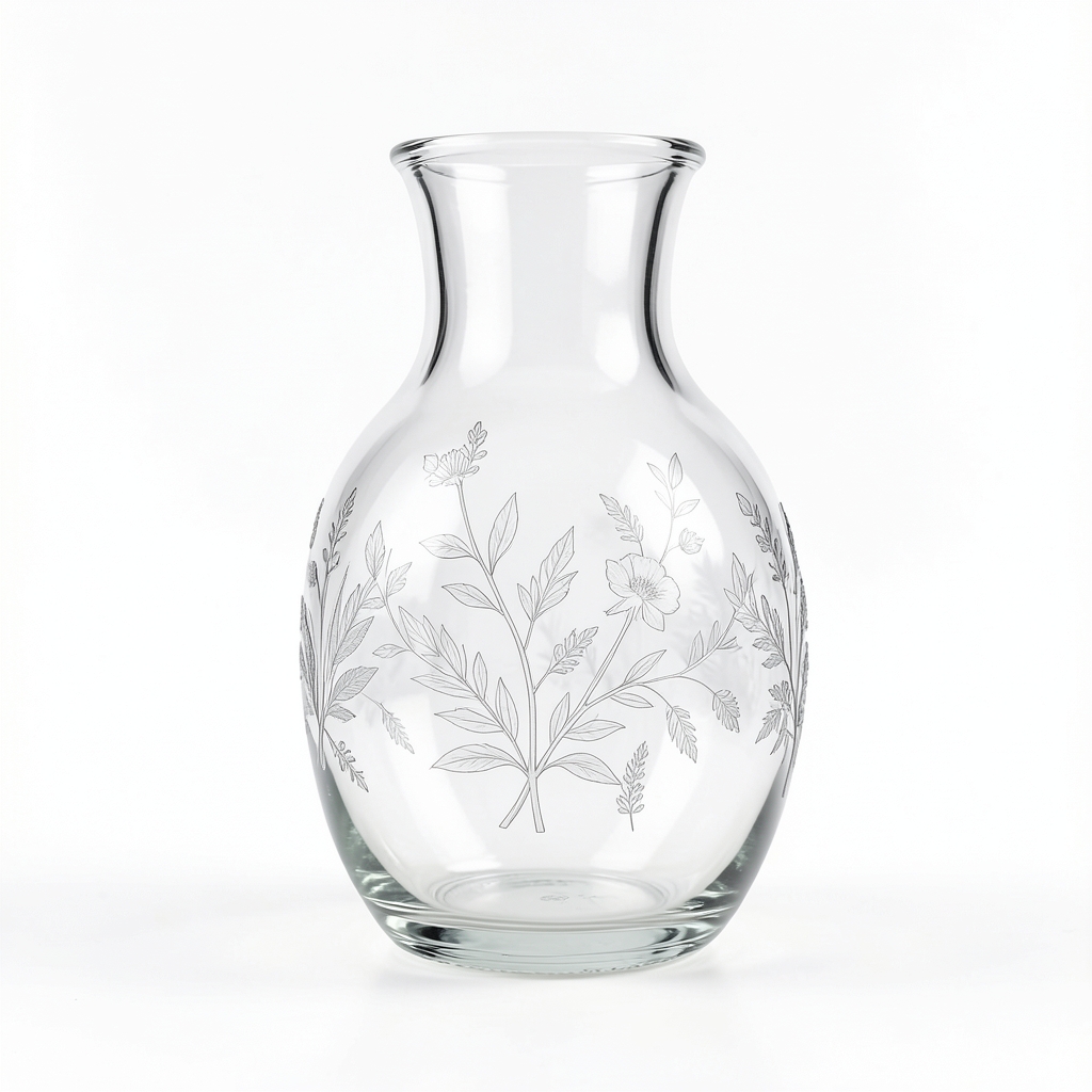 Vase en Verre Soufflé à Gravure Botanique