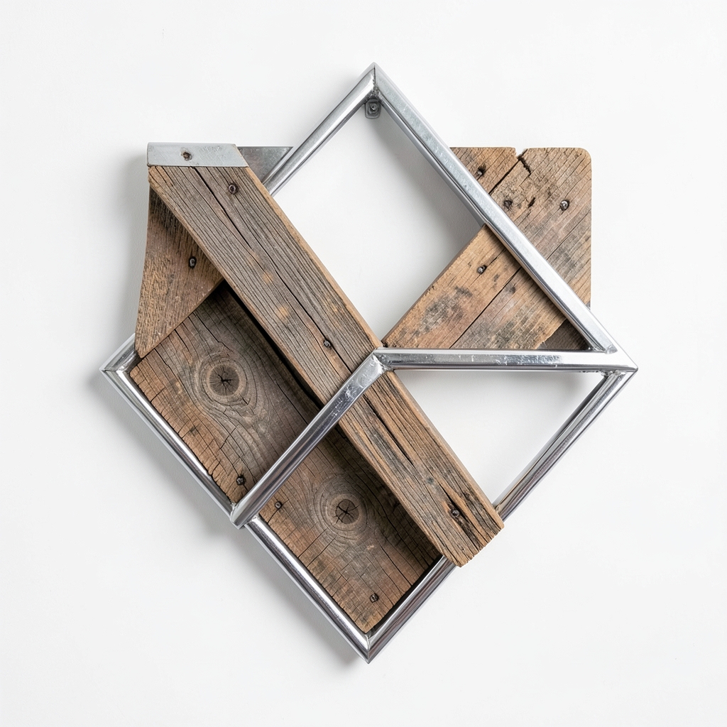 Suspension Murale Géométrique en Bois Récupéré et Métal