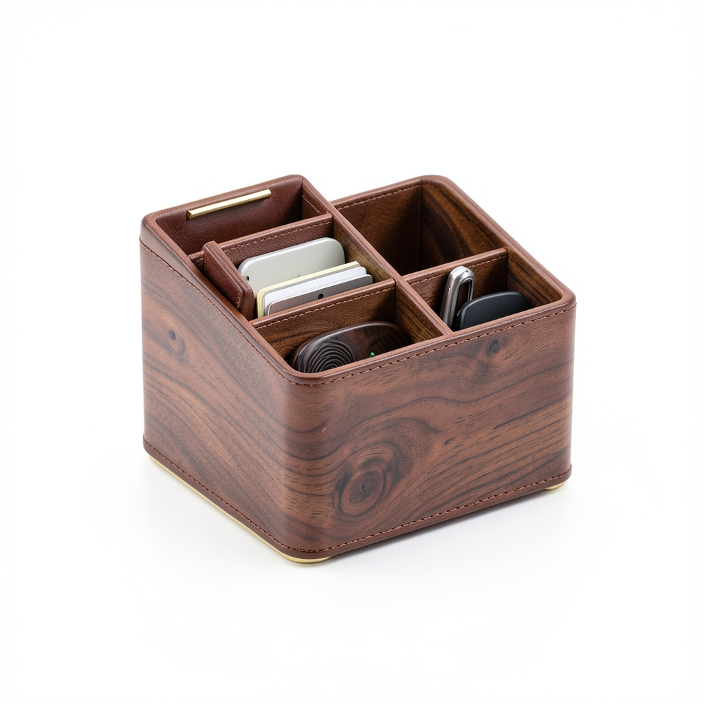 Organisateur de Bureau en Cuir et Noix de Brésil