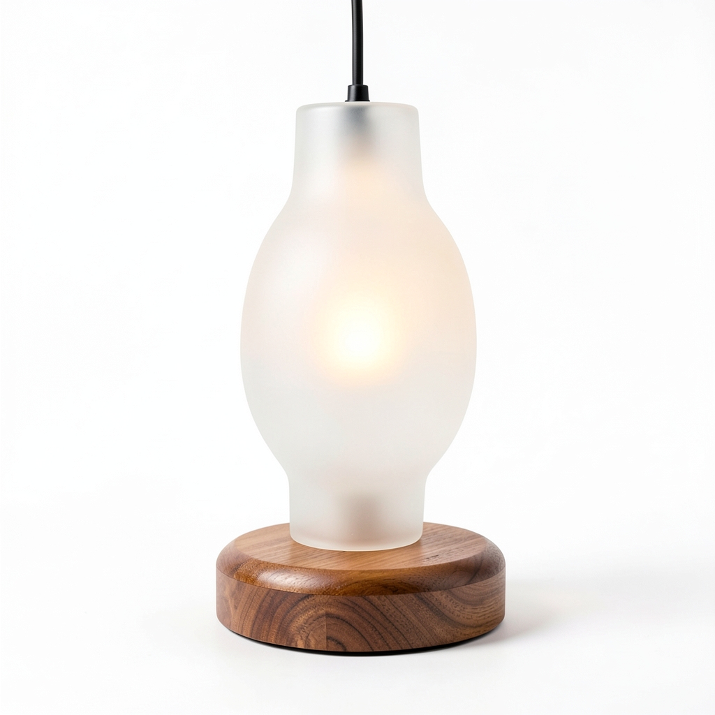 Lampe Pendante en Verre Frosted sur Support en Bois